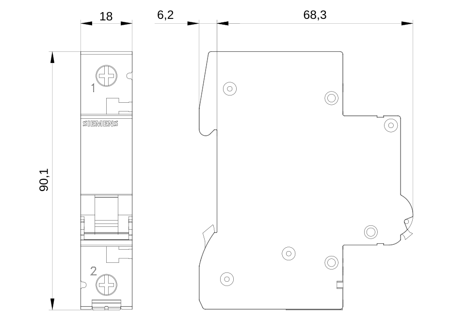 TERMOMAGNETICA 1X  2A DIN SIEMENS 4.5KA