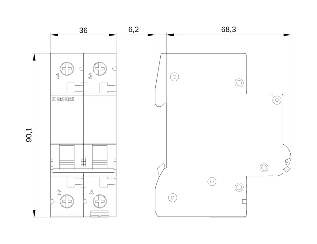 TERMOMAGNETICA 2X 20A DIN SIEMENS 4.5KA