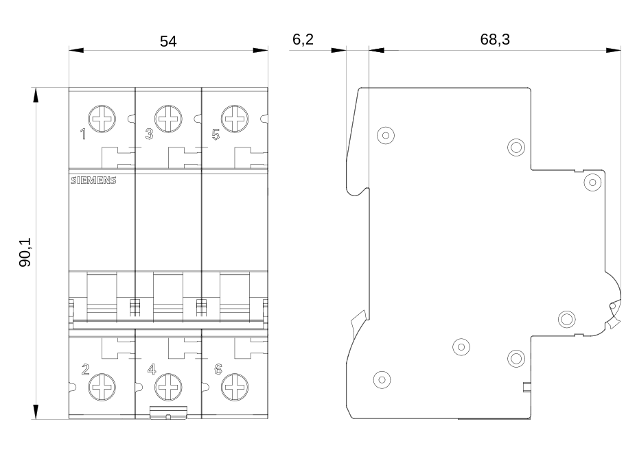 TERMOMAGNETICA 3X 10A DIN SIEMENS 4.5KA