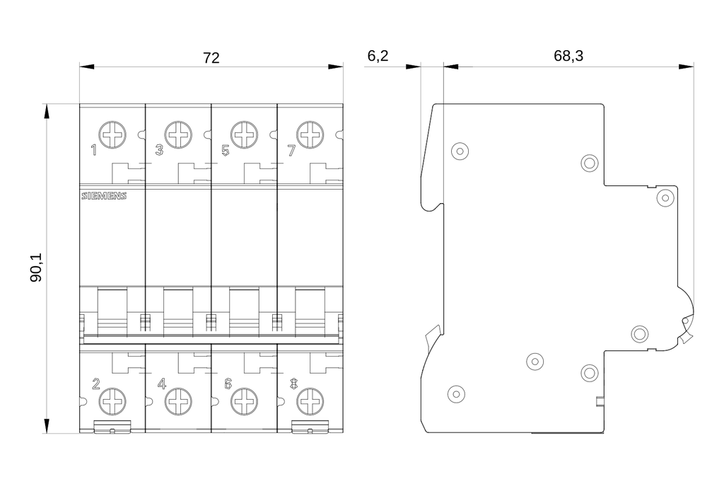 TERMOMAGNETICA 4X 32A DIN SIEMENS 4.5KA