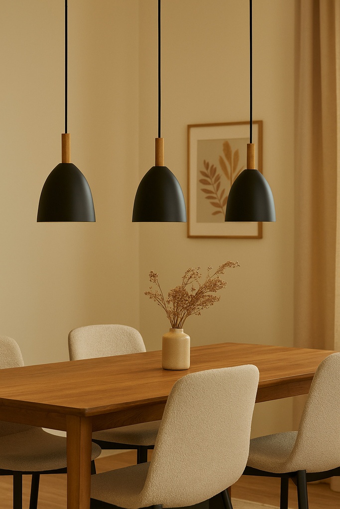 COLGANTE OVI CHAPA Ø18cm NEGRO C/ DETALLE EN MADERA