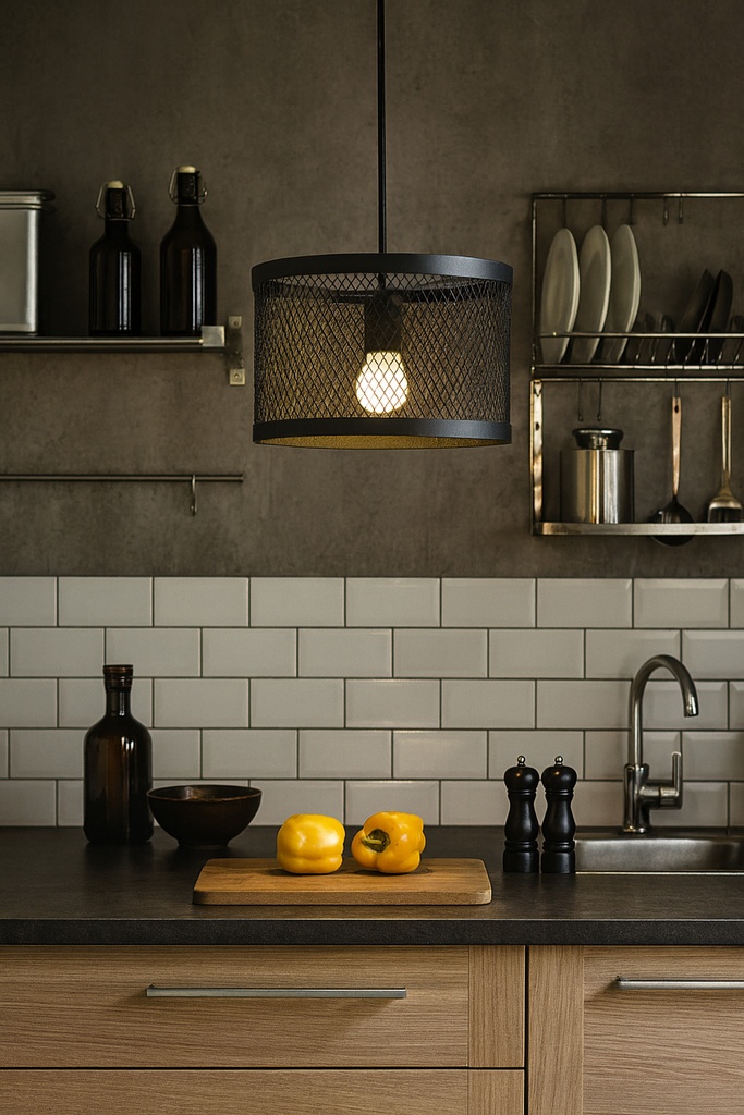 COLGANTE 1L PANTALLA DE MALLA METALICA Ø30 NEGRO