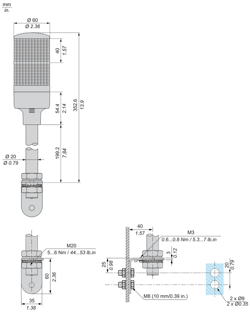 COLUMNA LUMINOSA 2 ELEMENTOS 24VCC SCHNEIDER 