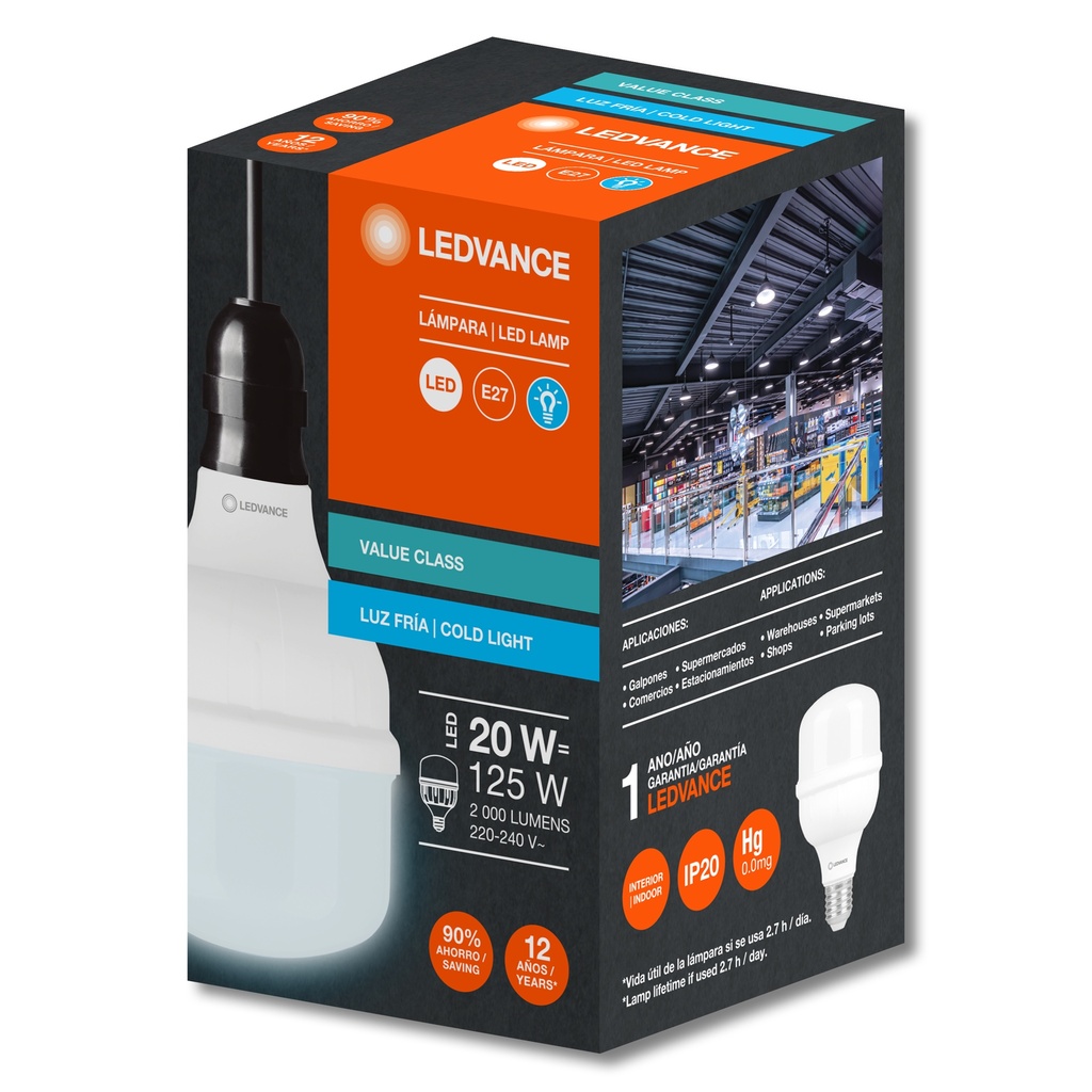 LAMPARA LED  20W 2000LM E27 6500K