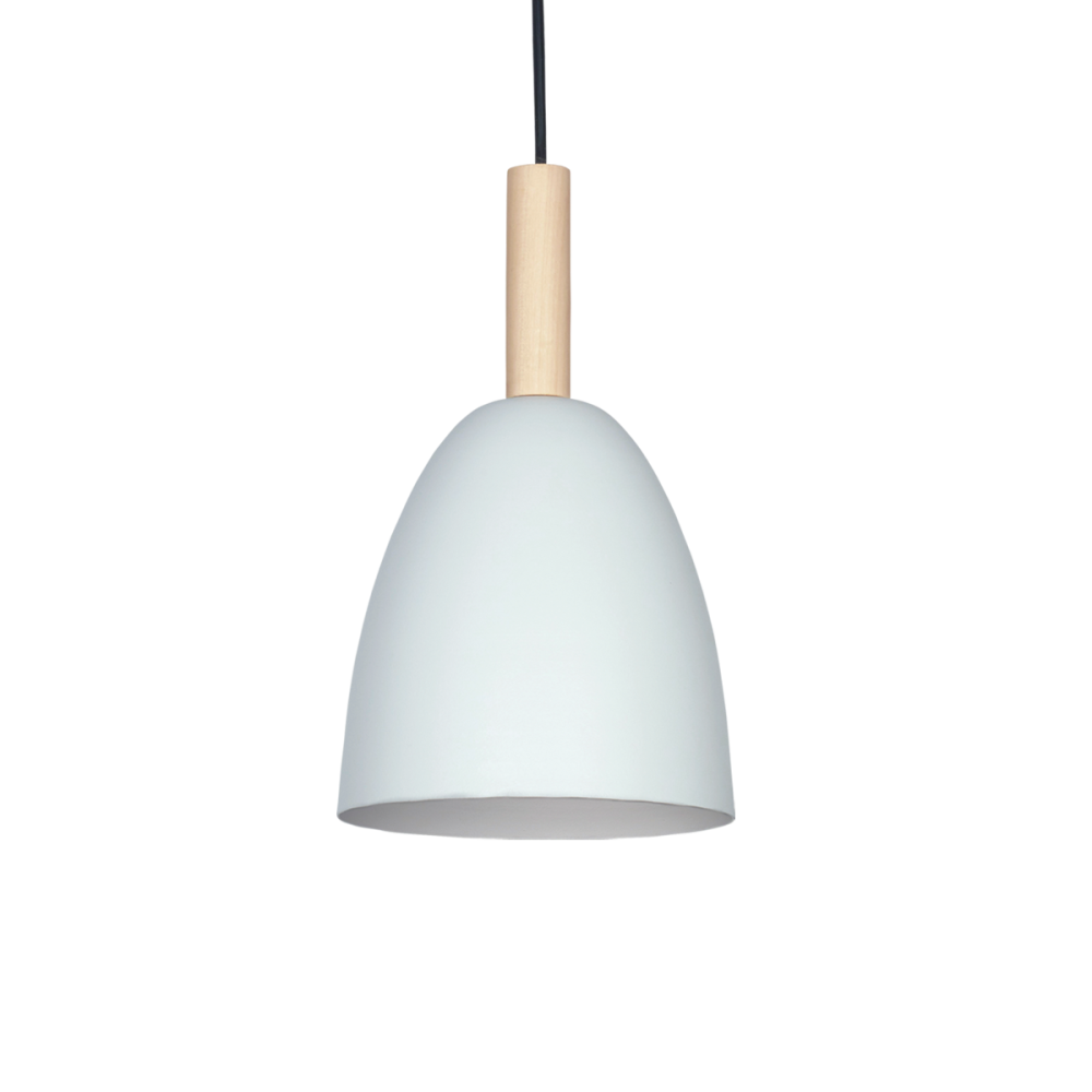 COLGANTE OVI CHAPA Ø18cm BLANCA C/ DETALLE EN MADERA
