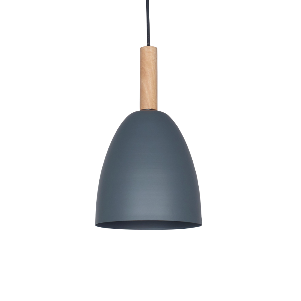 COLGANTE OVI CHAPA Ø18cm GRIS C/ DETALLE EN MADERA