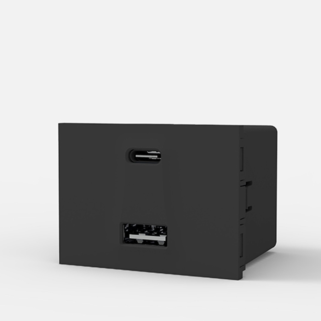 CAMBRE TOMA CARGADOR USB DOBLE "A" + "C" 220v GRIS