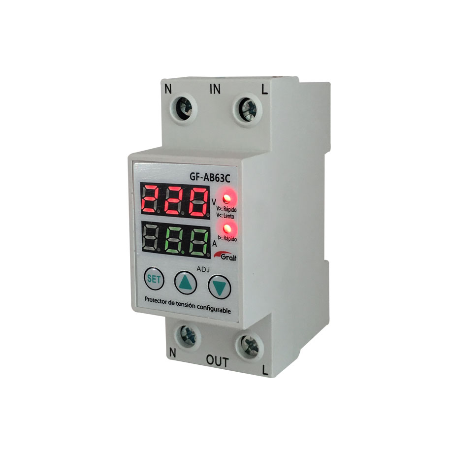 PROTECTOR DE TENSIÓN CONFIGURABLE CON VOLTÍMETRO Y AMPERÍMETRO, 63A MAX