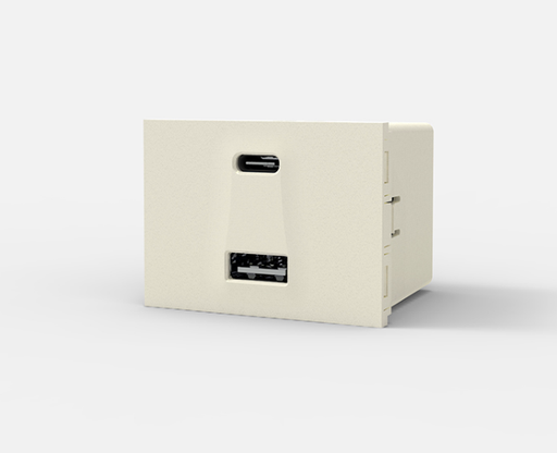 [7154] CAMBRE TOMA CARGADOR USB DOBLE "A" + "C" 220v BLANCO